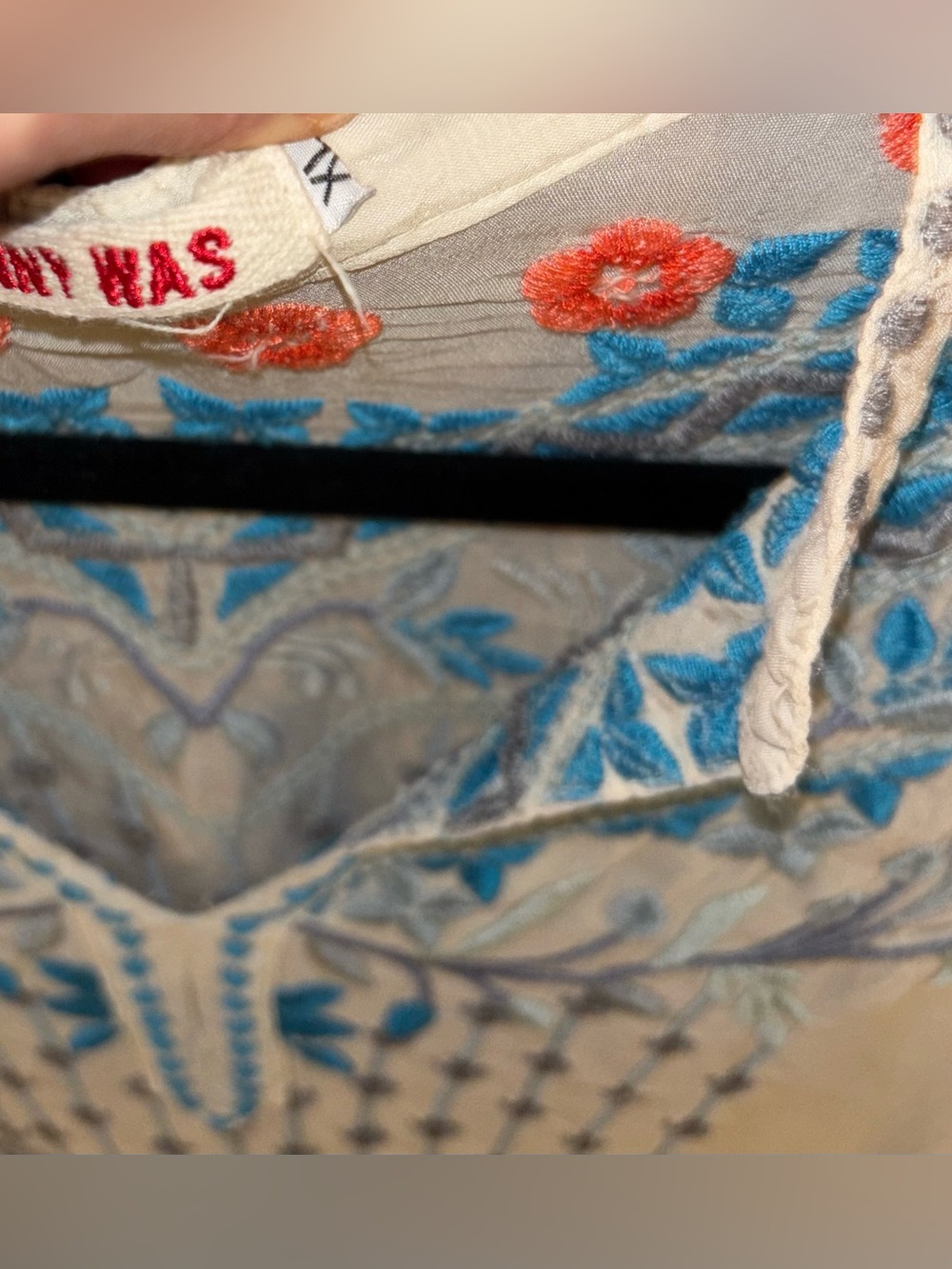 Johnny Was Embroidered Floral V Neck Tunic Top in Blue//Gray - Picture 3 of 5